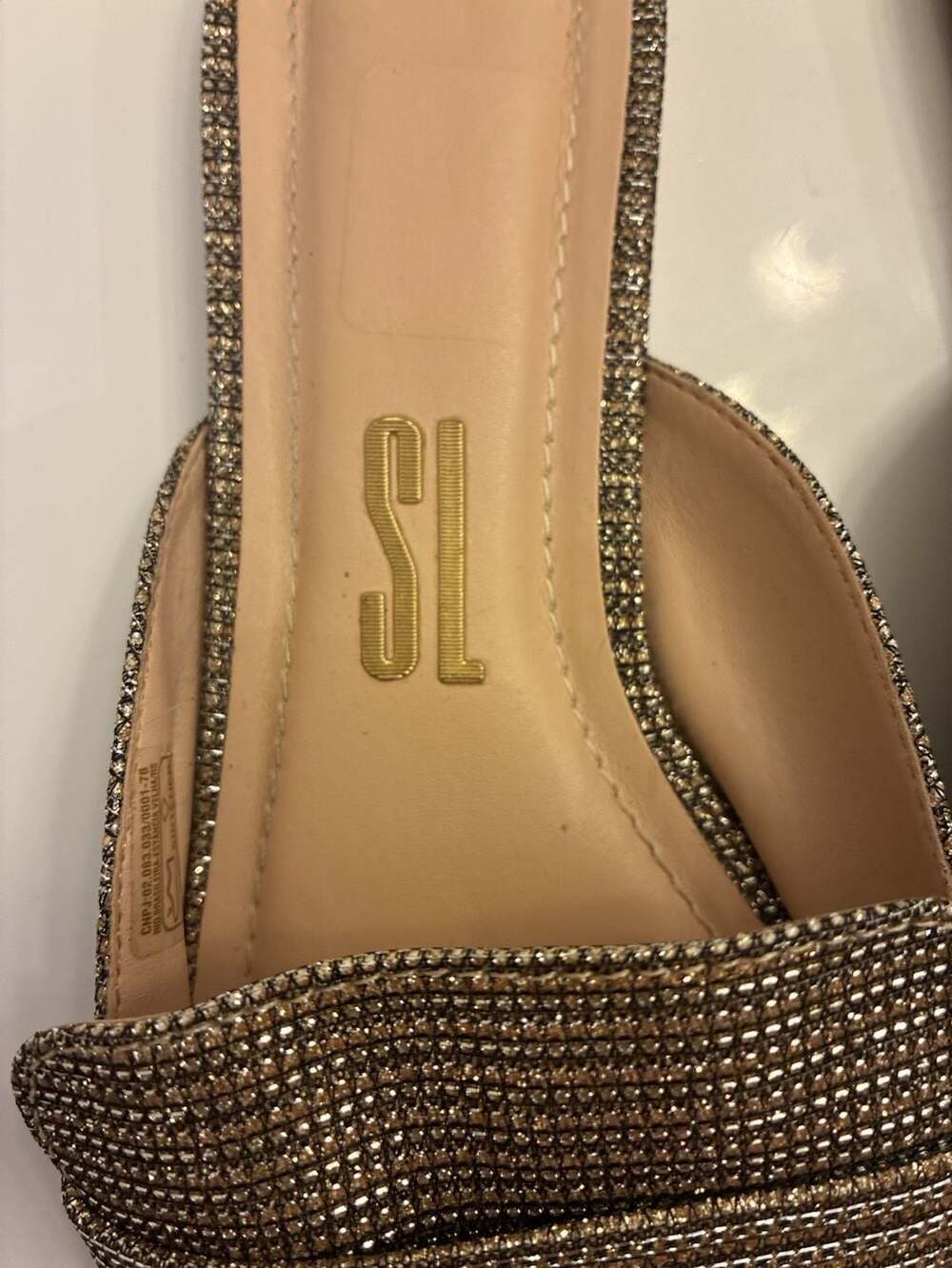 Santa Lolla Gold Sparkle Pointed Toe Mule Slides